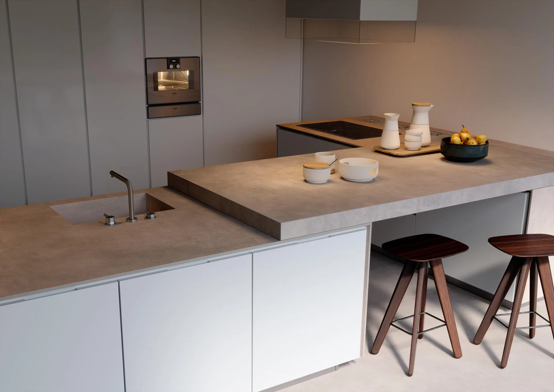 Ceramic worktop on a kitchen island